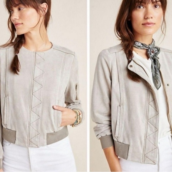 NWOT ANTHROPOLOGIE | Marrakech Bibiana Gray Bomber Jacket XL - Picture 2 of 12